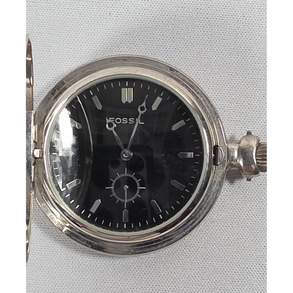 Fossil Men Watch Stainless Steal Silver Pocket Watch Model Runs Tested